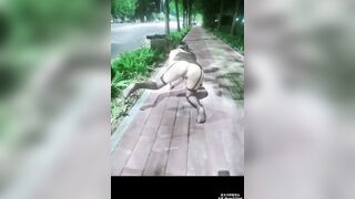 Gái Trung Quốc khỏa thân đi mua hoa quả