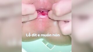 em Nhi Slave luyện tập với ước mơ nhét được con cặc giả siêu dài vào lỗ nhị 2