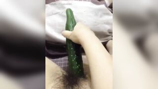 Trái dưa leo dài vậy mà nhét gần hết cũng tài không bt cái lồn này rộng bao nhiêu